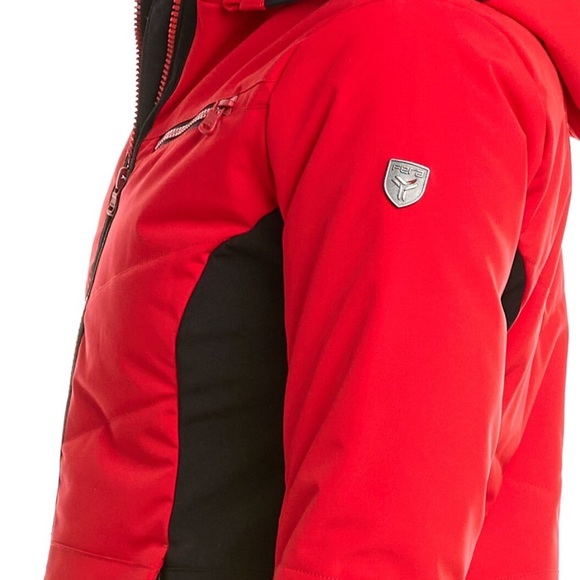 NEW Fera Red and Black Ski Jacket Parka with Hood and Weather-Resistant Fabric - Picture 4 of 5